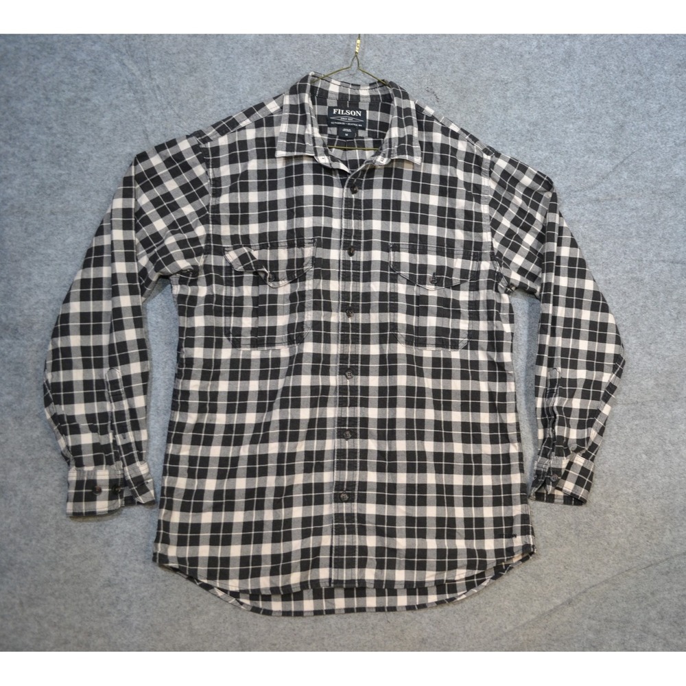 CC Filson Shirt Mens M Black White Plaid Flannel Button Up Long Sleeve Casual